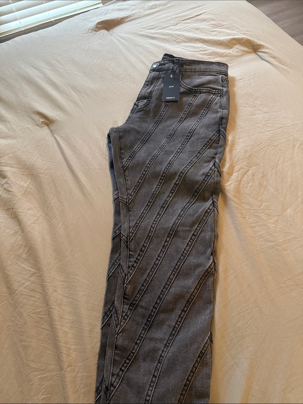Forever 21 Gray Diagonal Stitch Wide Leg Jeans